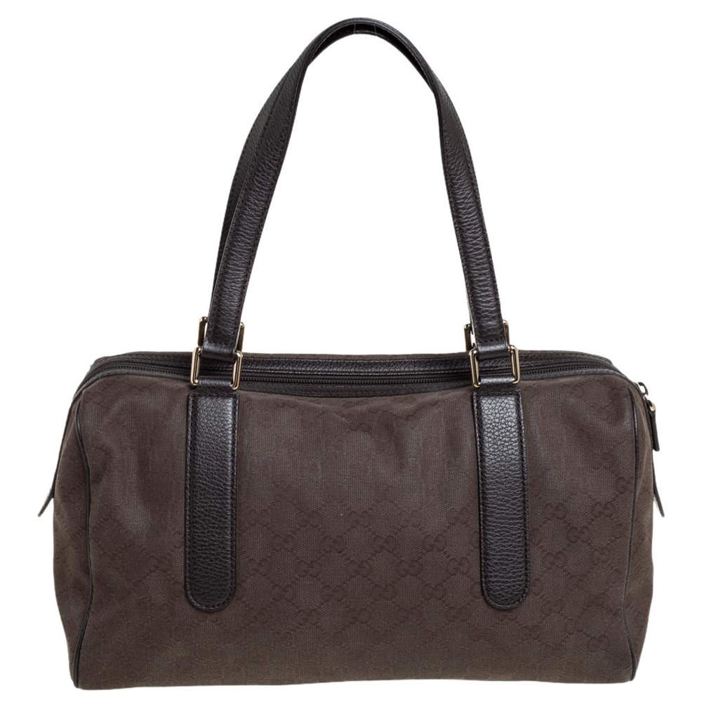Pre Owned Gucci Brown Canvas, Leather Joy Boston Satchel