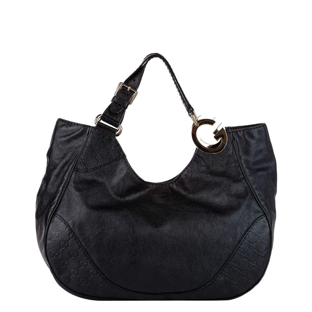 Pre Owned Gucci Black Leather Charlotte Hobo Bag