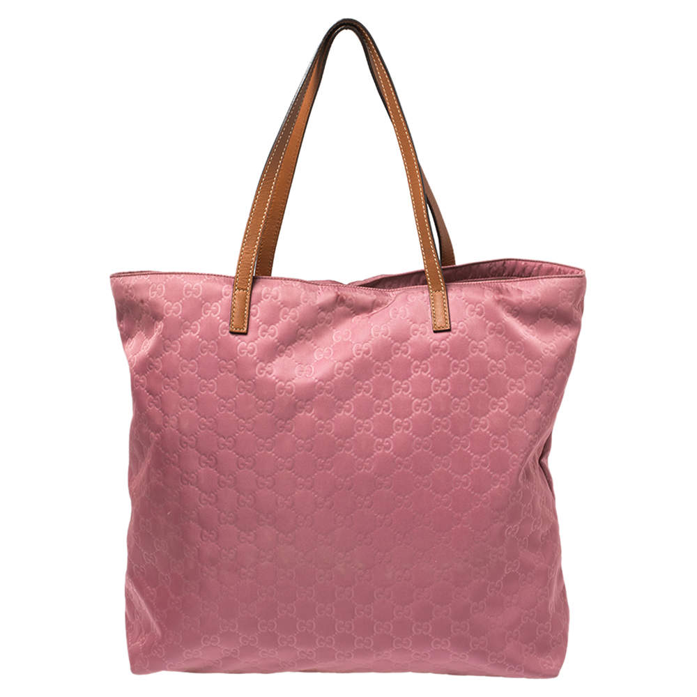 Gucci Pink Brown Guccissima Nylon And Leather Princy Tote