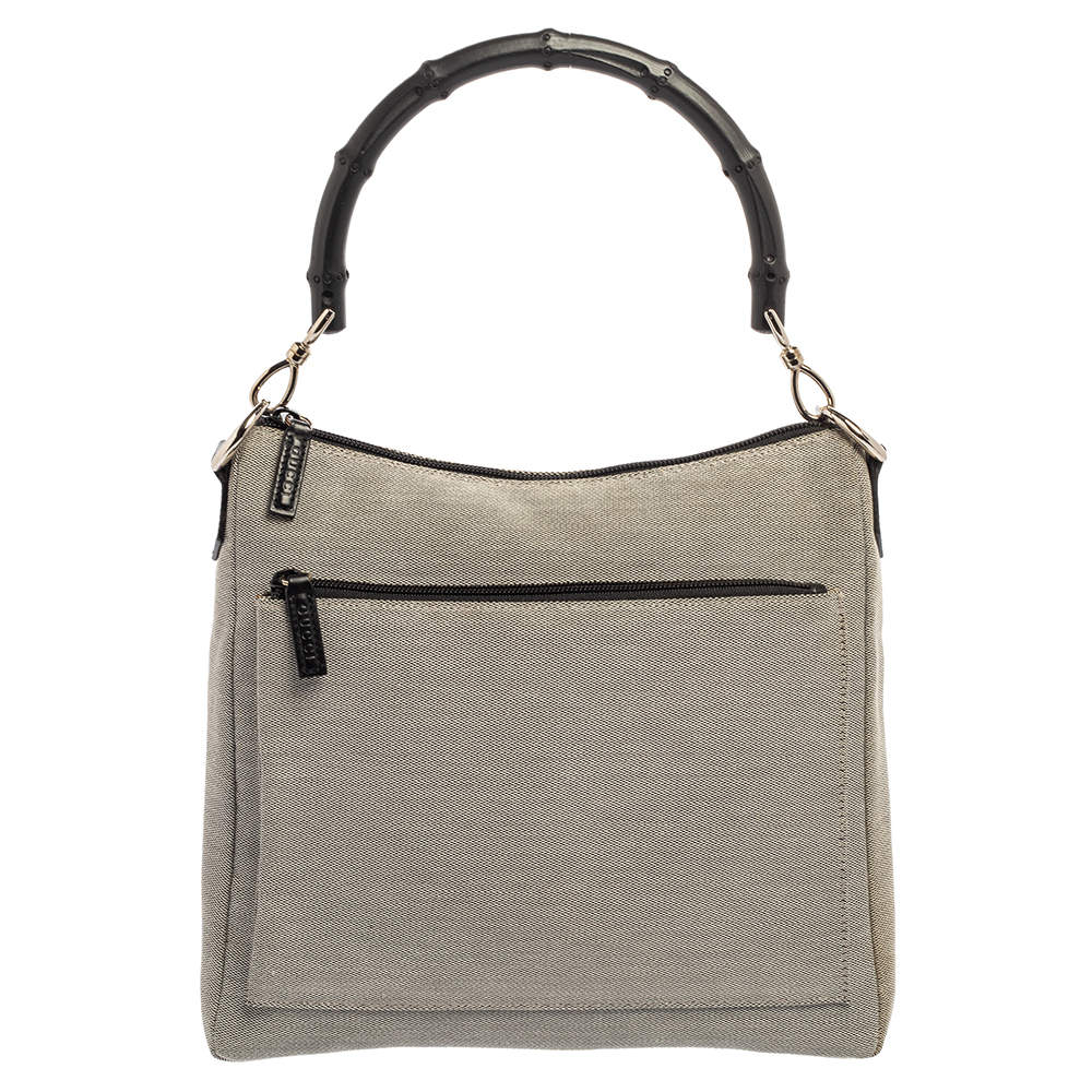 مملوكة مسبقًا حقيبة غوتشي بامبوو كانفاس رصاصي/ أسود بيد علوية 