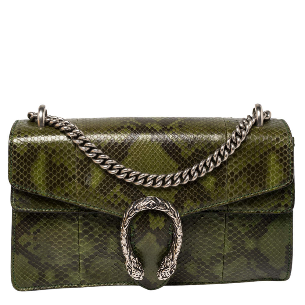 Pre Owned Gucci Green Python Small Dionysus Shoulder Bag