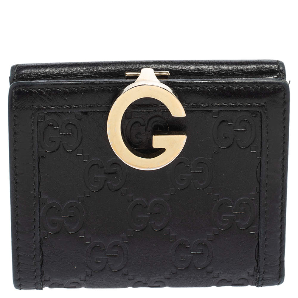 مملوكة مسبقًا Gucci Black Guccissima Leather Charlotte Compact Wallet