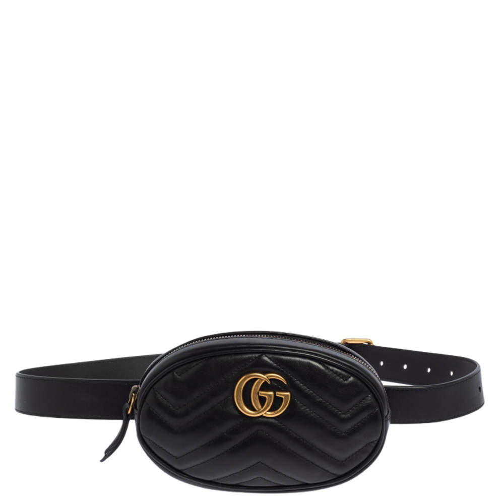 مملوكة مسبقًا Gucci Black Matelassé Leather GG Marmont Belt Bag