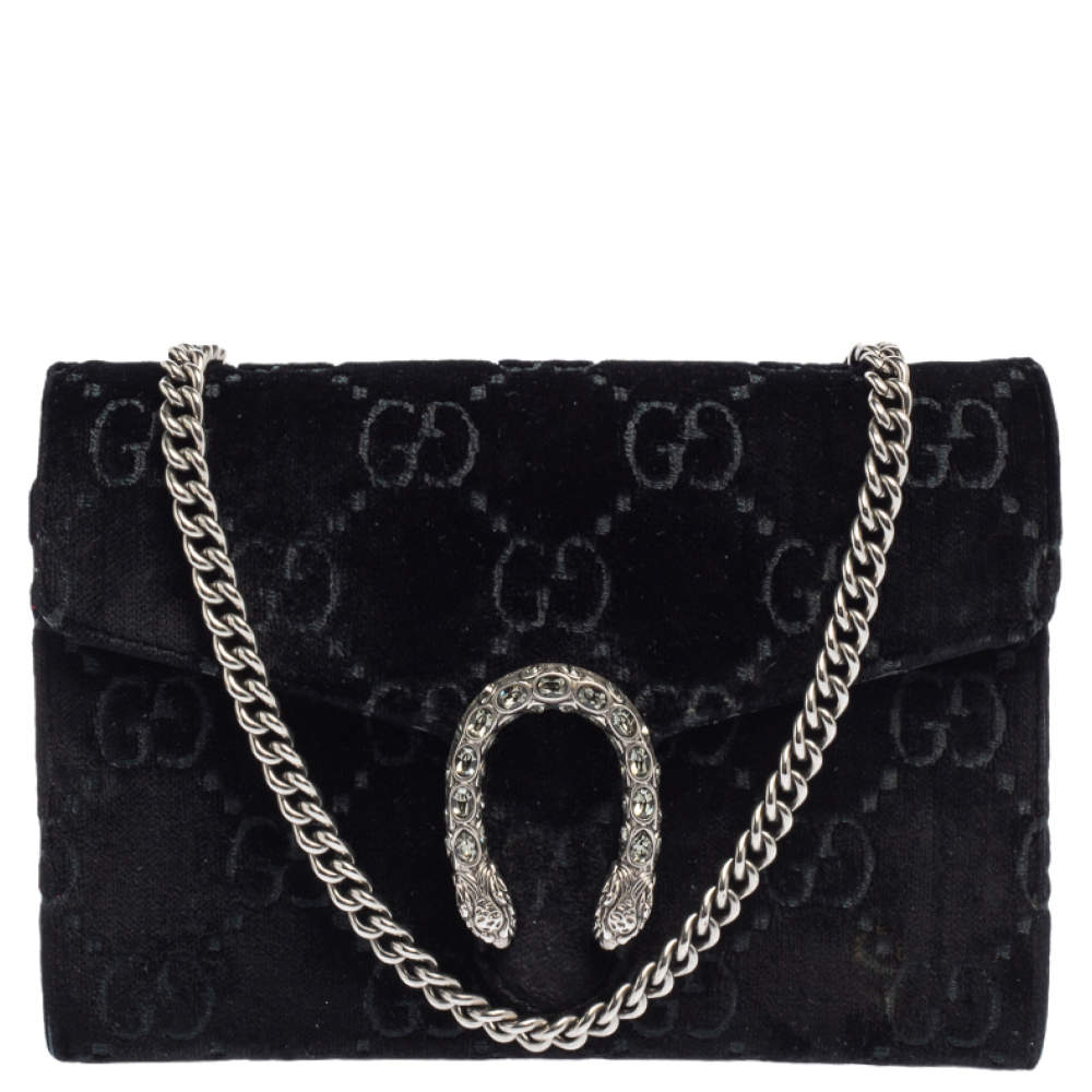 Gucci Black GG Velvet Mini Dionysus Wallet On Chain 