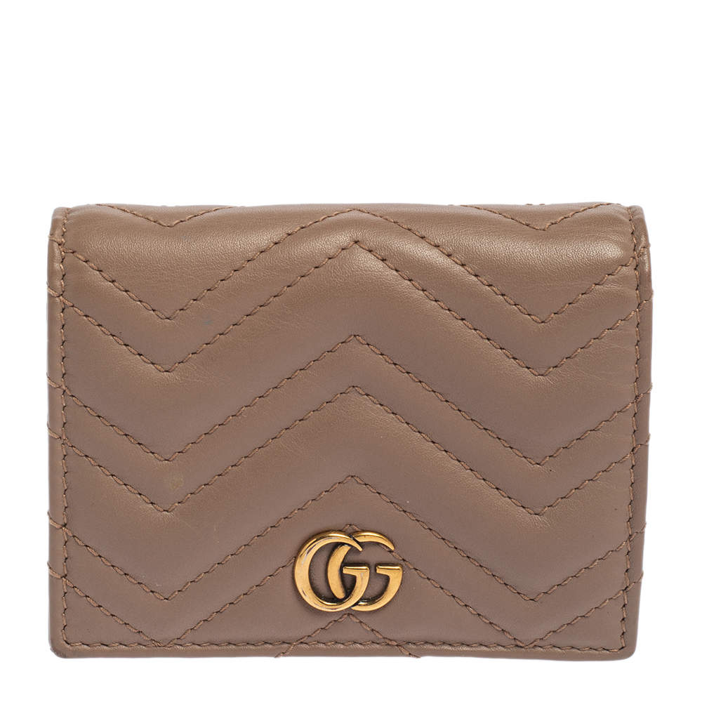 Gucci Pink Matelassé Leather GG Marmont Card Case