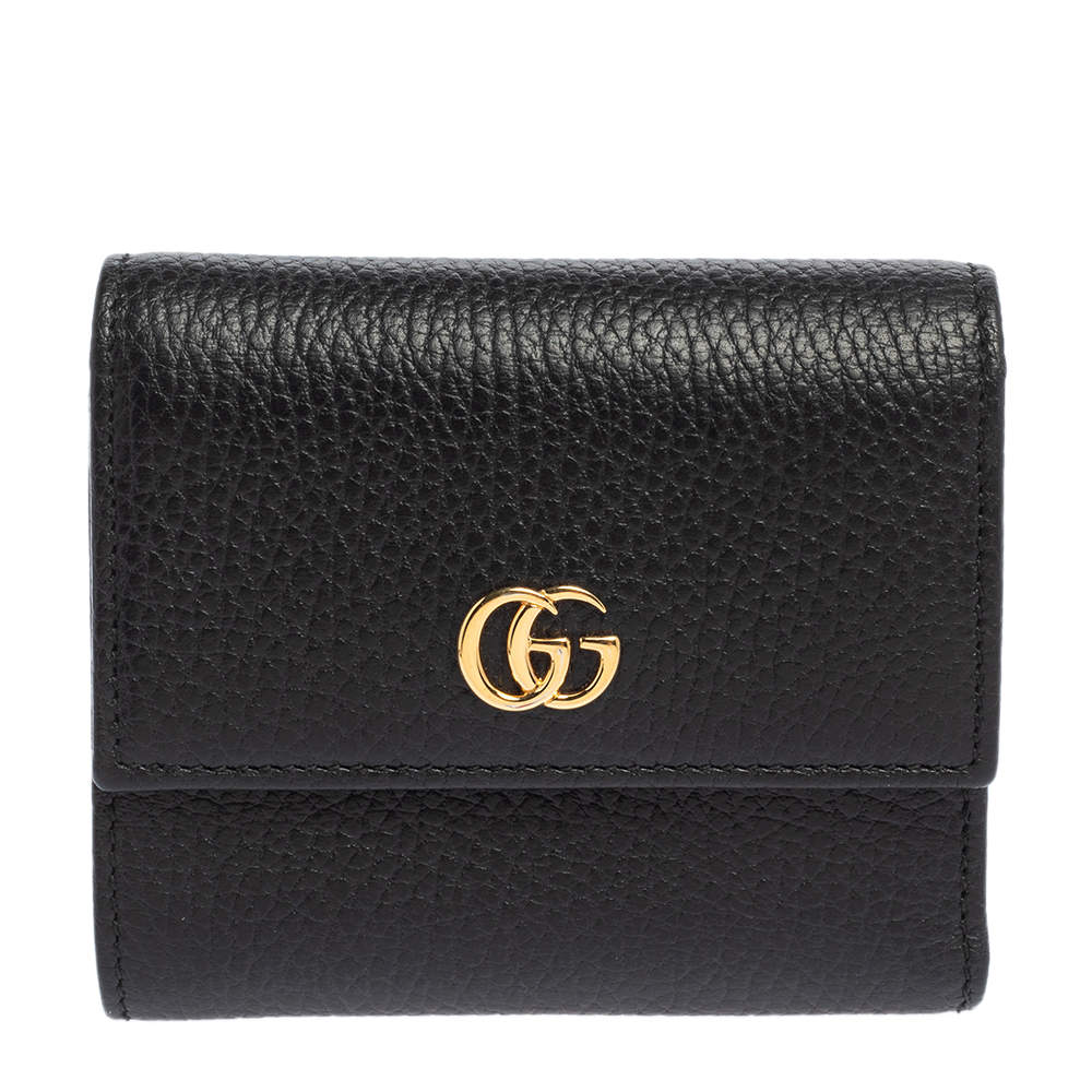 Pre Owned Gucci Black Leather GG Marmont Wallet