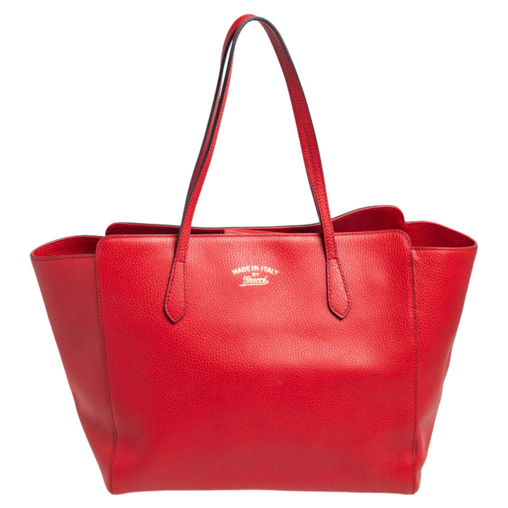 Gucci Red Leather Large Swing Shopper Tote