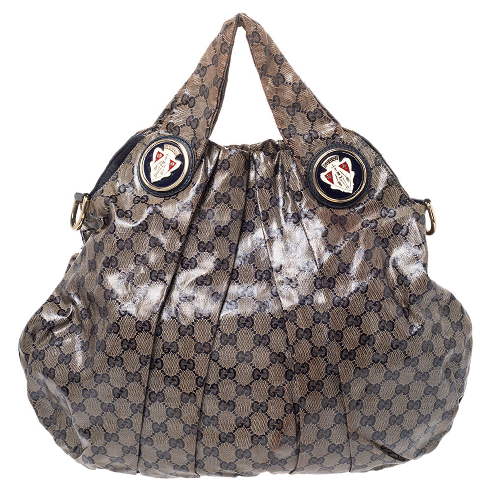 مملوكة مسبقًا Gucci Beige/Black GG Crystal Coated Canvas Hysteria Hobo