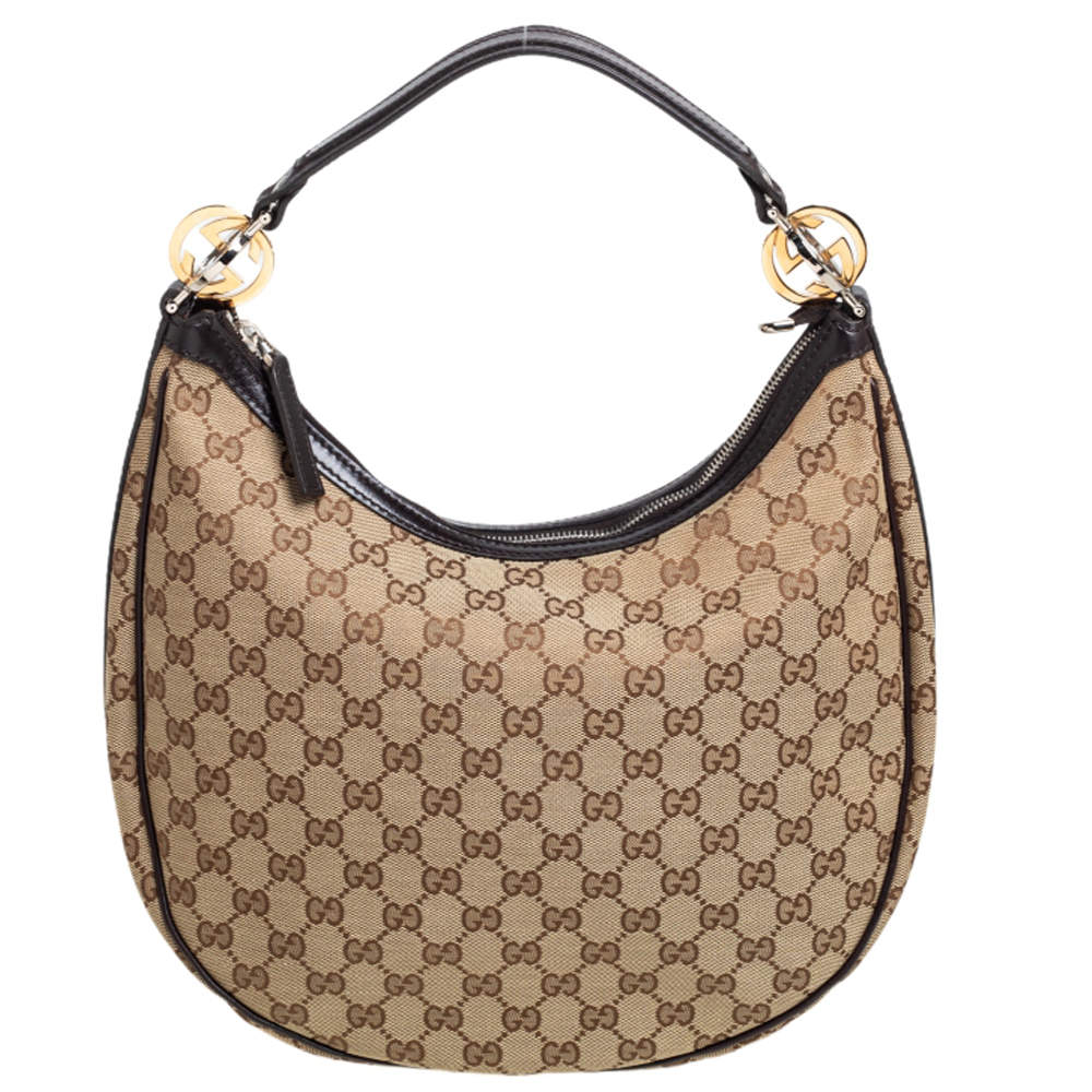 مملوكة مسبقًا Gucci Beige/Black GG Canvas GG Twins Medium Hobo