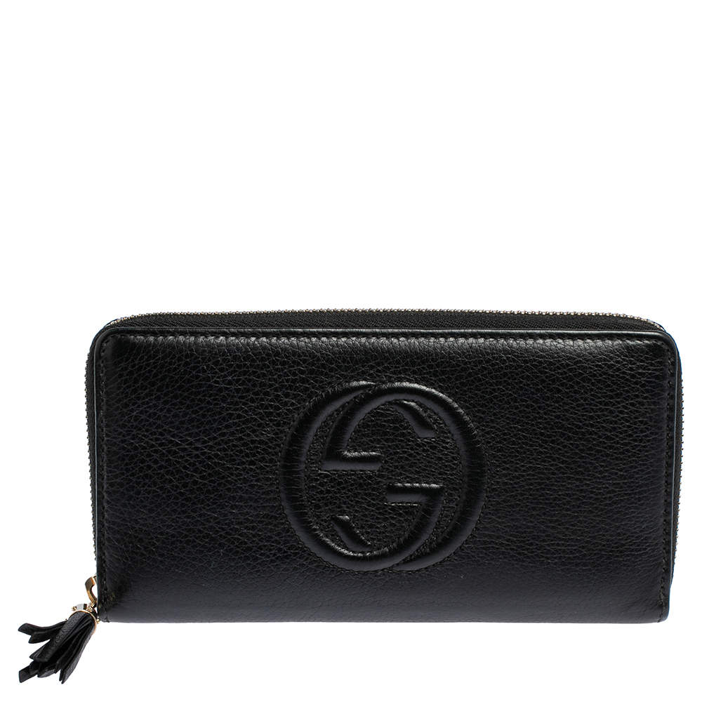 Pre Owned Gucci Black Leather Soho Zip Around Wallet