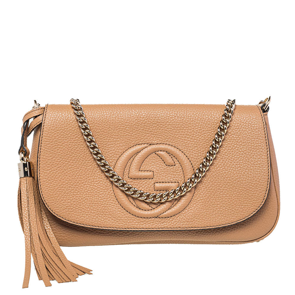 Pre Owned Gucci Beige Leather Soho Chain Shoulder Bag