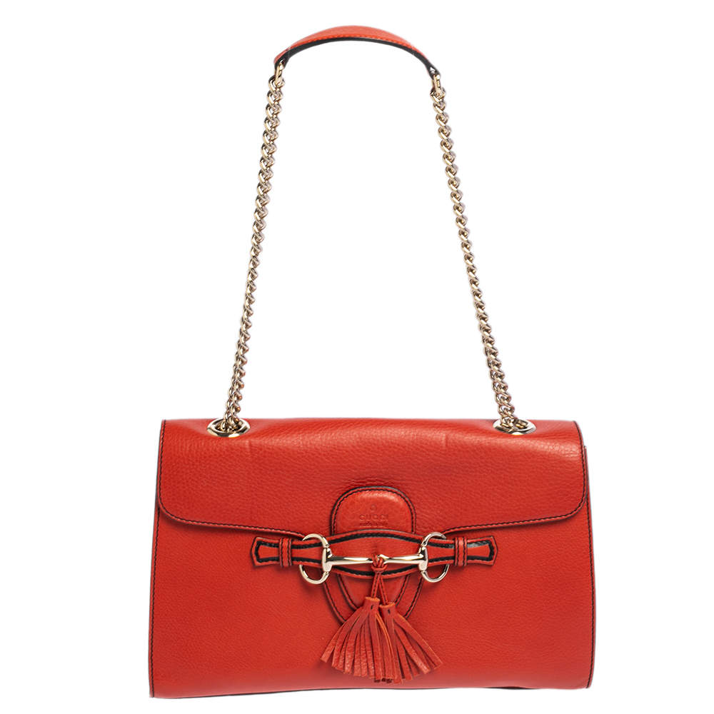 Gucci Orange Leather Medium Emily Chain Shoulder Bag