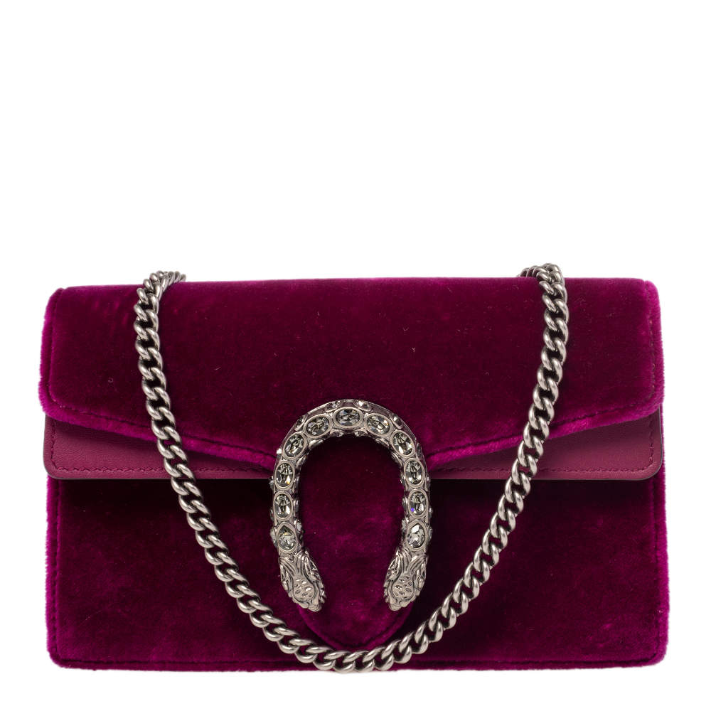Pre Owned Gucci Purple Velvet and Leather Super Mini Dionysus Crossbody Bag