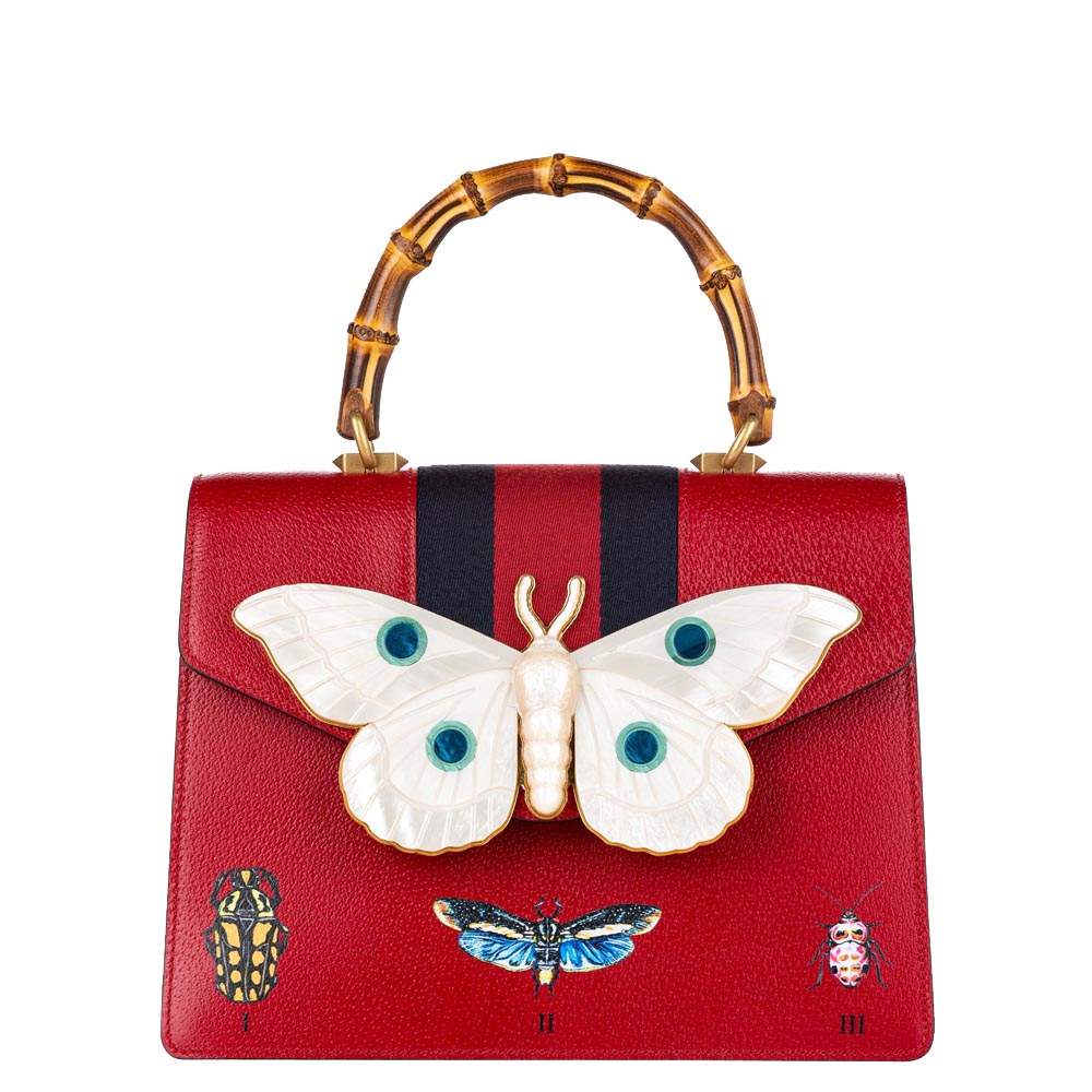 Pre Owned Gucci Red Calf Leather Falena Satchel Bag