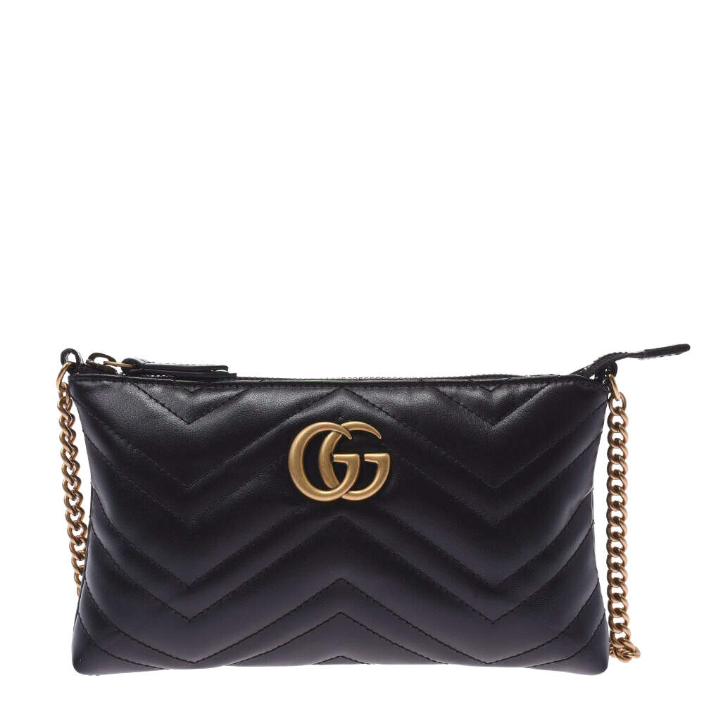 Pre Owned Gucci Black Leather GG Marmont Bag