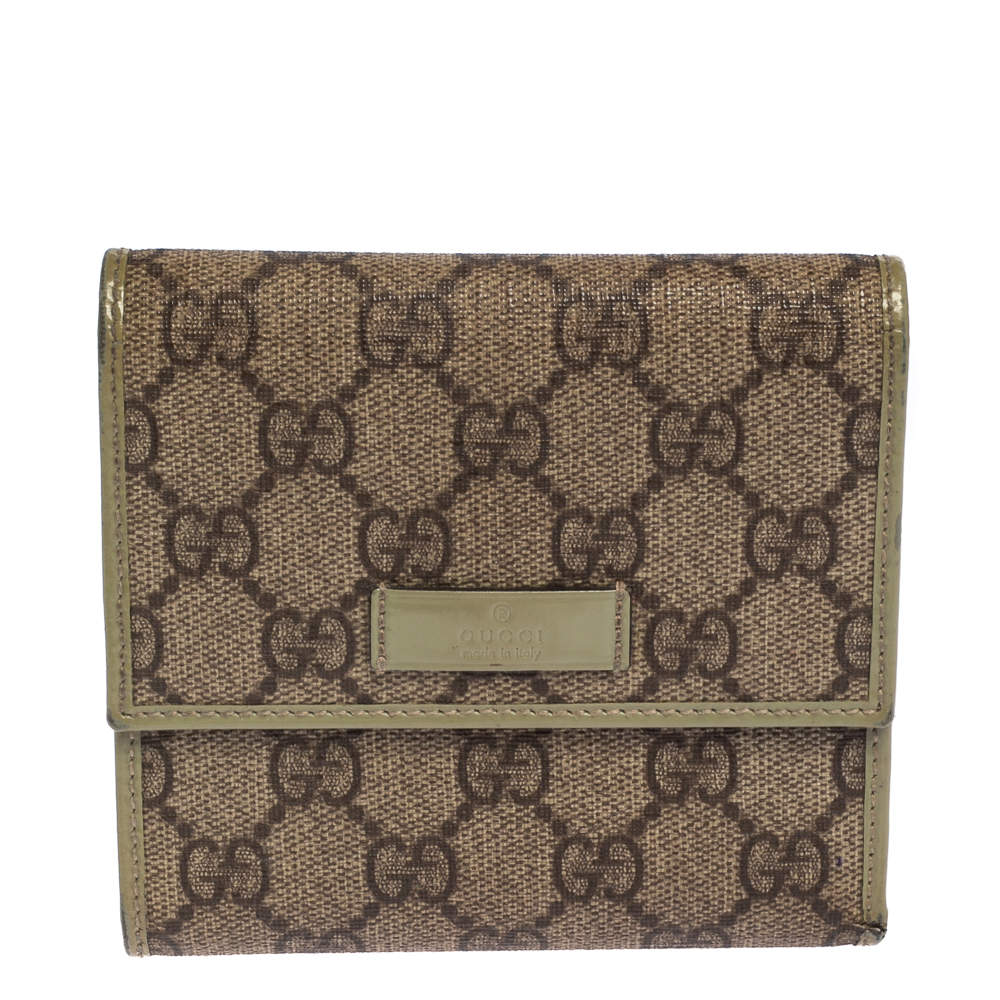 Pre Owned محفظة غوتشي جوي فرنش جلد وكانفاس سوبريم جي جي أخضر/ بيج