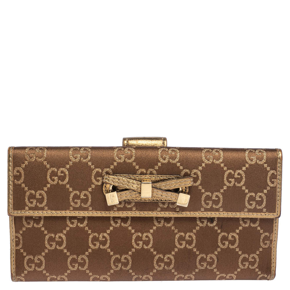 Pre Owned محفظة غوتشي مايفاير كونتيننتال جلد و كانفاسGG بيج / ذهبي بفيونكة 