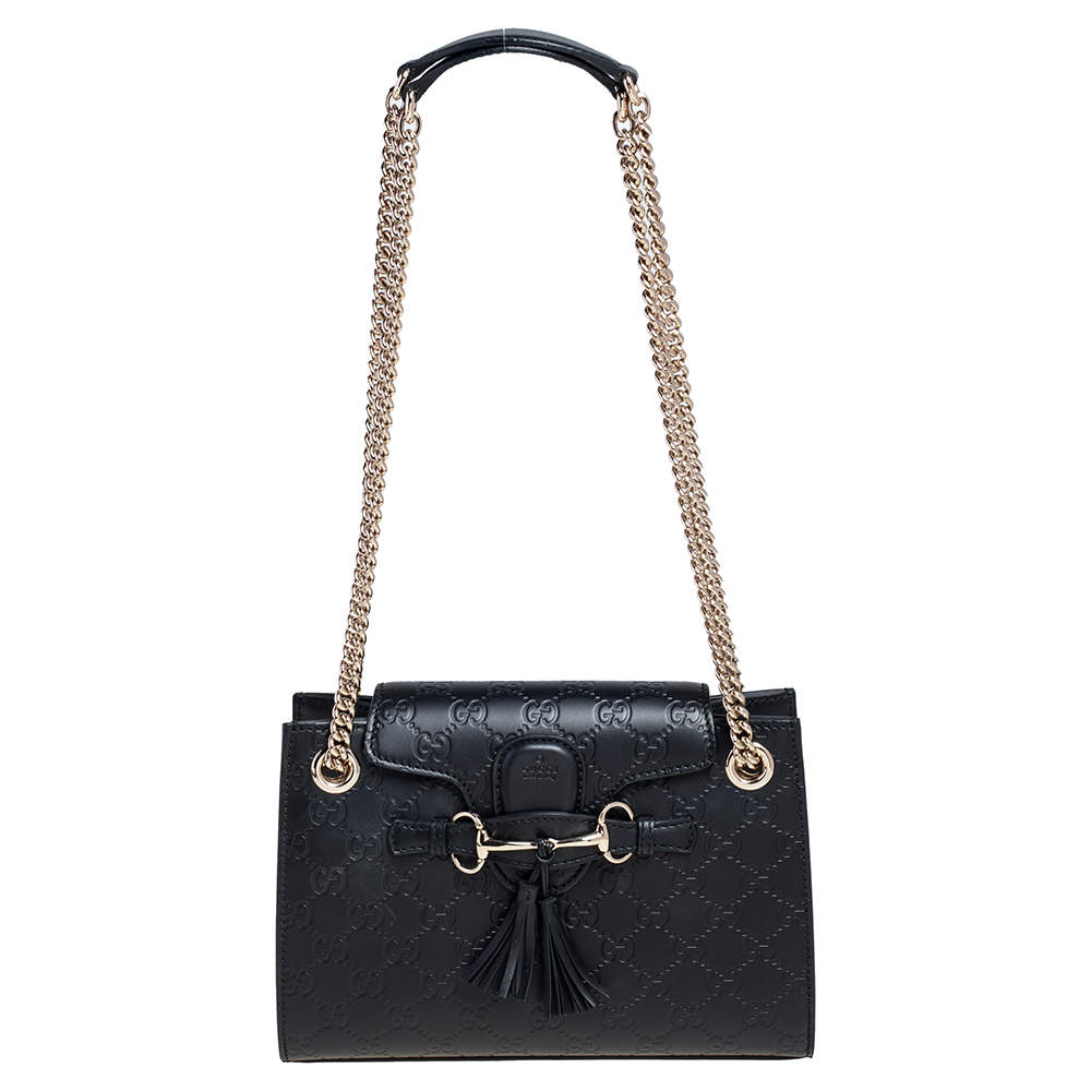 مملوكة مسبقًا Gucci Black Guccissima Leather Small Emily Chain Shoulder Bag