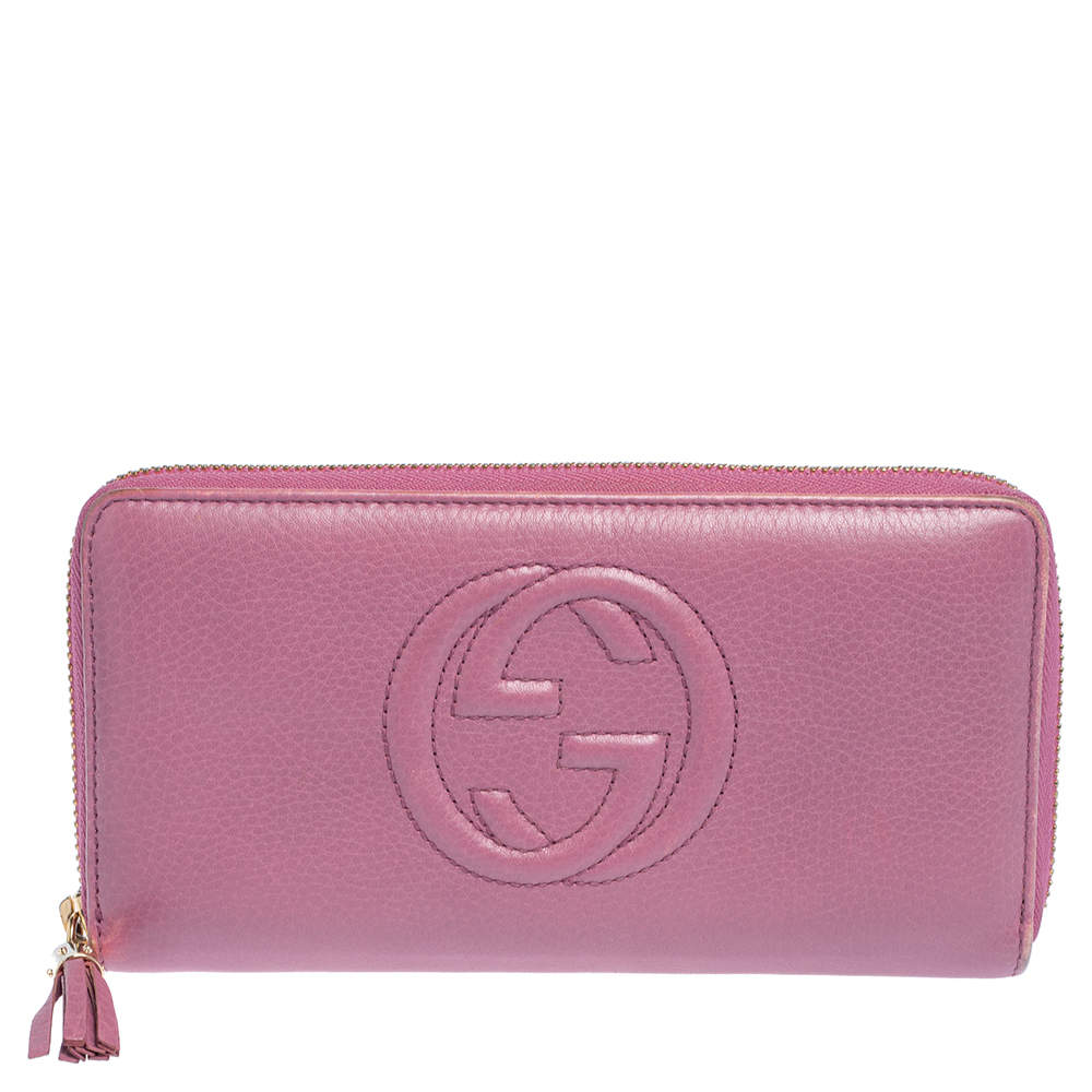 Gucci Pink Leather Soho Zip Around Wallet