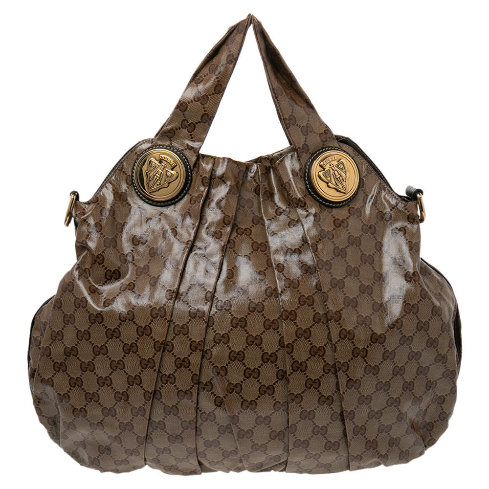 Gucci Brown/Beige GG Crystal Canvas and Leather Large Hysteria Hobo