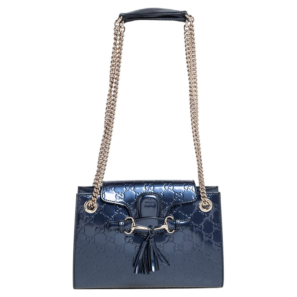 Pre Owned حقيبة كتف غوتشي إميلي جلد غوتشيسيما أسود صغيرة بسلسلة