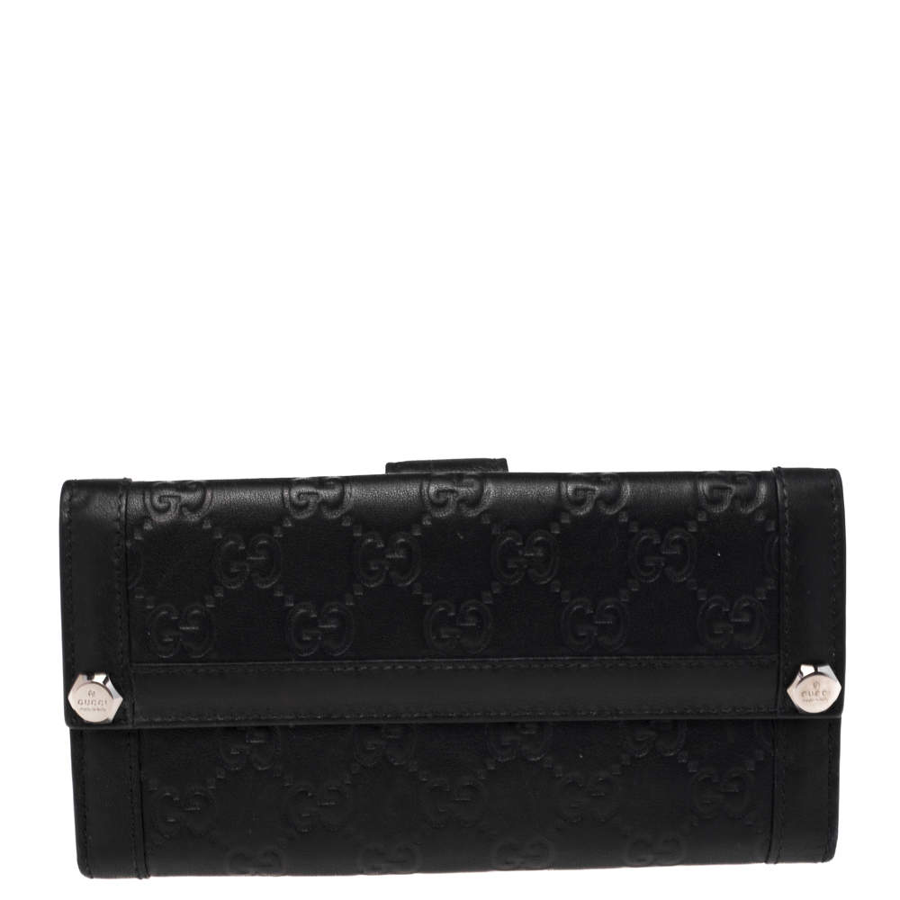 Gucci Black Guccissima Leather Charmy Continental Wallet