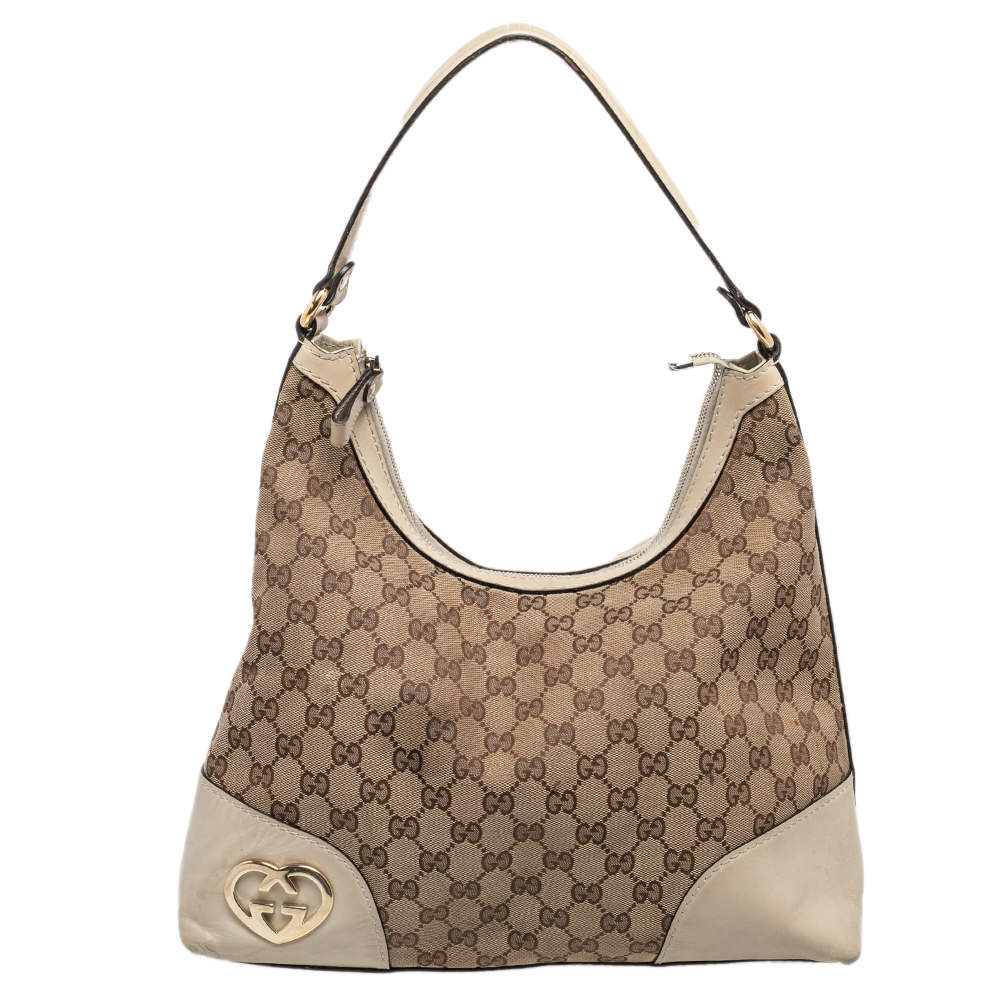 Pre Owned Gucci Beige GG Canvas And Leather Lovely Heart Hobo