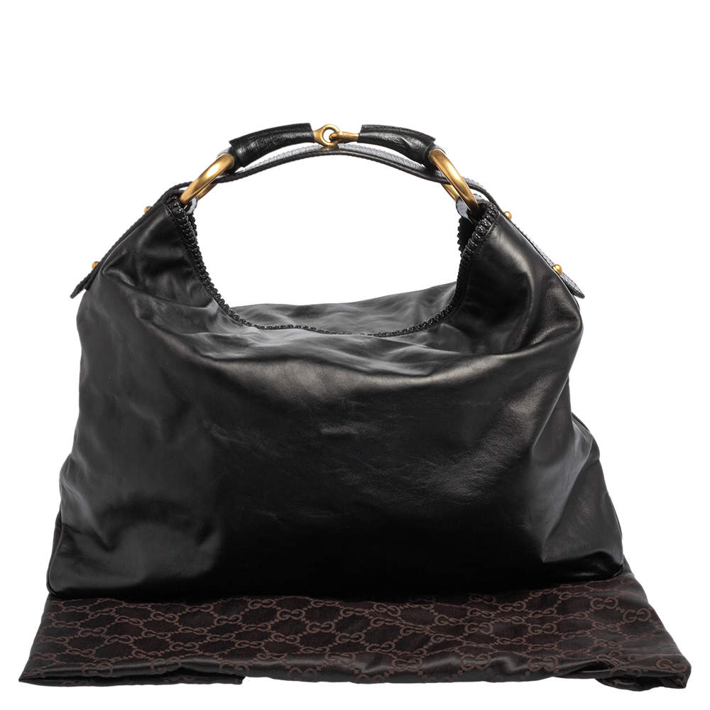 Gucci Black Pebbled Leather Large Heritage Horsebit Hobo Bag - Yoogi's  Closet