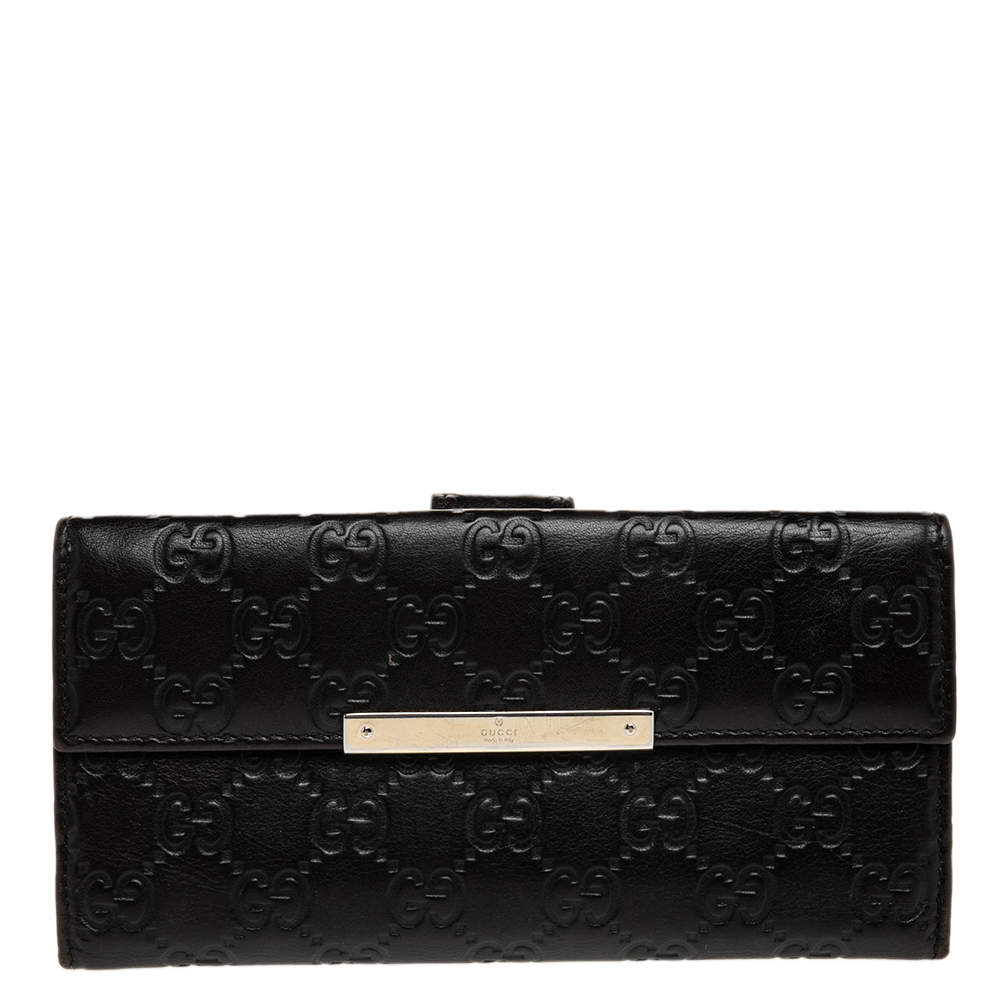 Pre Owned محفظة غوتشي كونتينينتال جلد غوتشيسيما بني ثنائية الطيه