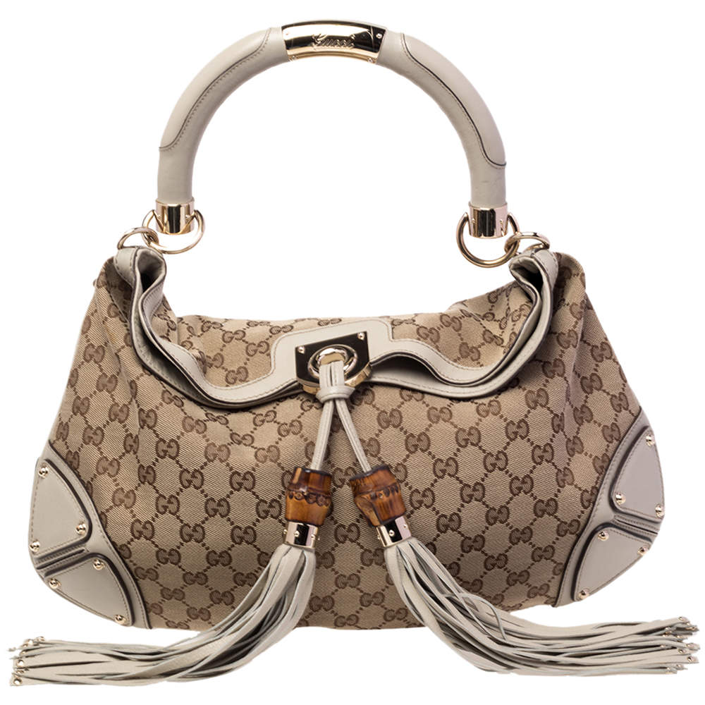 Pre Owned Gucci Beige/Brown GG Canvas and Leather Medium Babouska Indy Hobo