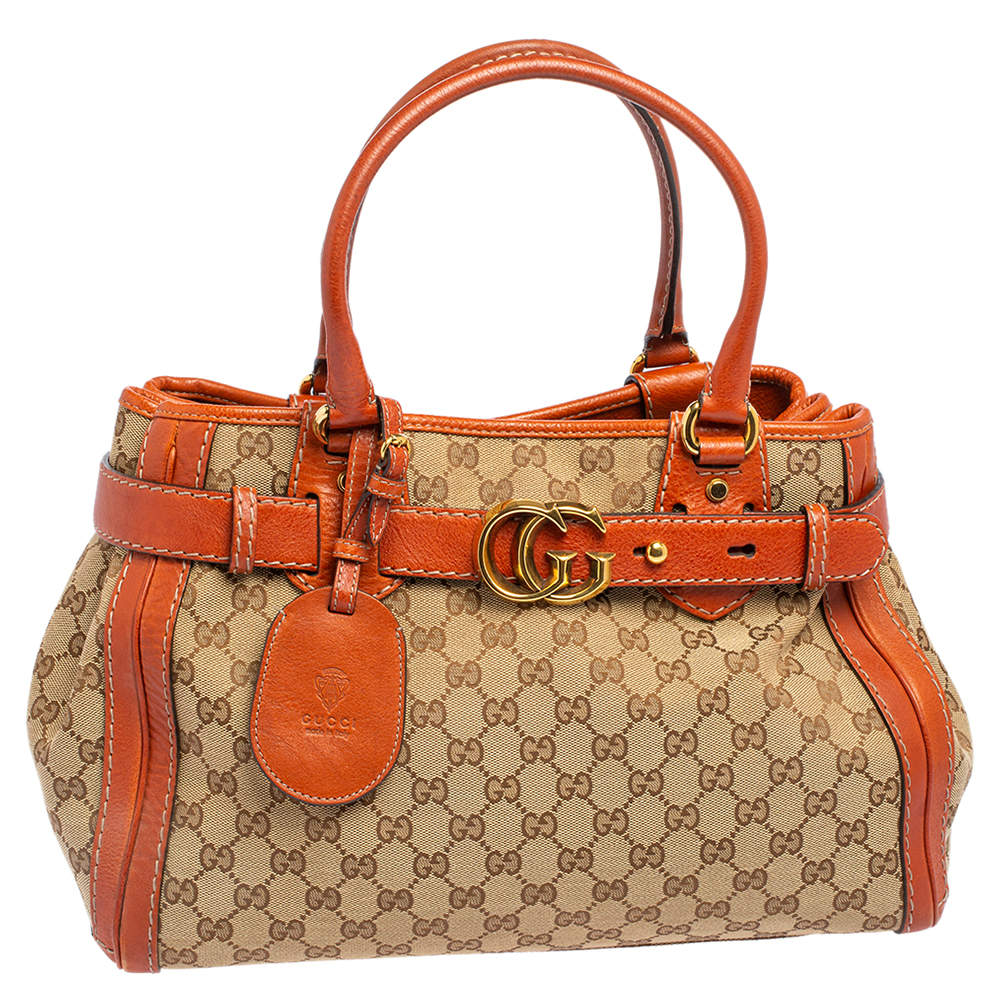 Gucci Brown/Beige GG Canvas And Leather Medium Running Tote