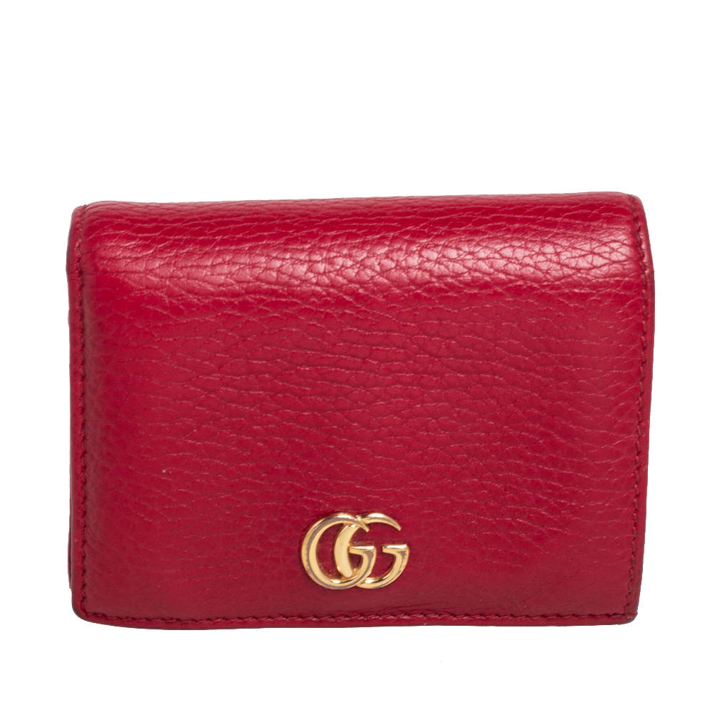 Gucci Red Leather GG Marmont Compact Folded Wallet