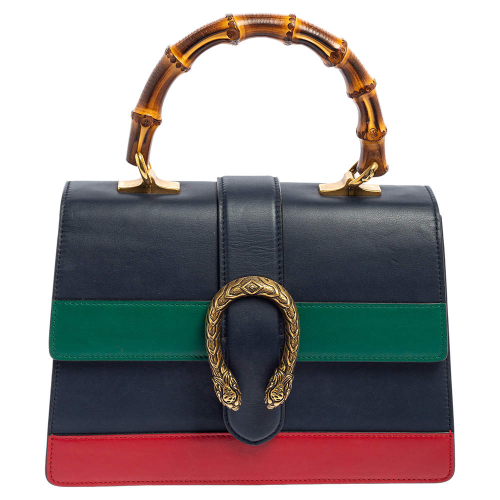 Pre Owned Gucci Tri Color Leather Medium Dionysus Bamboo Top Handle Bag