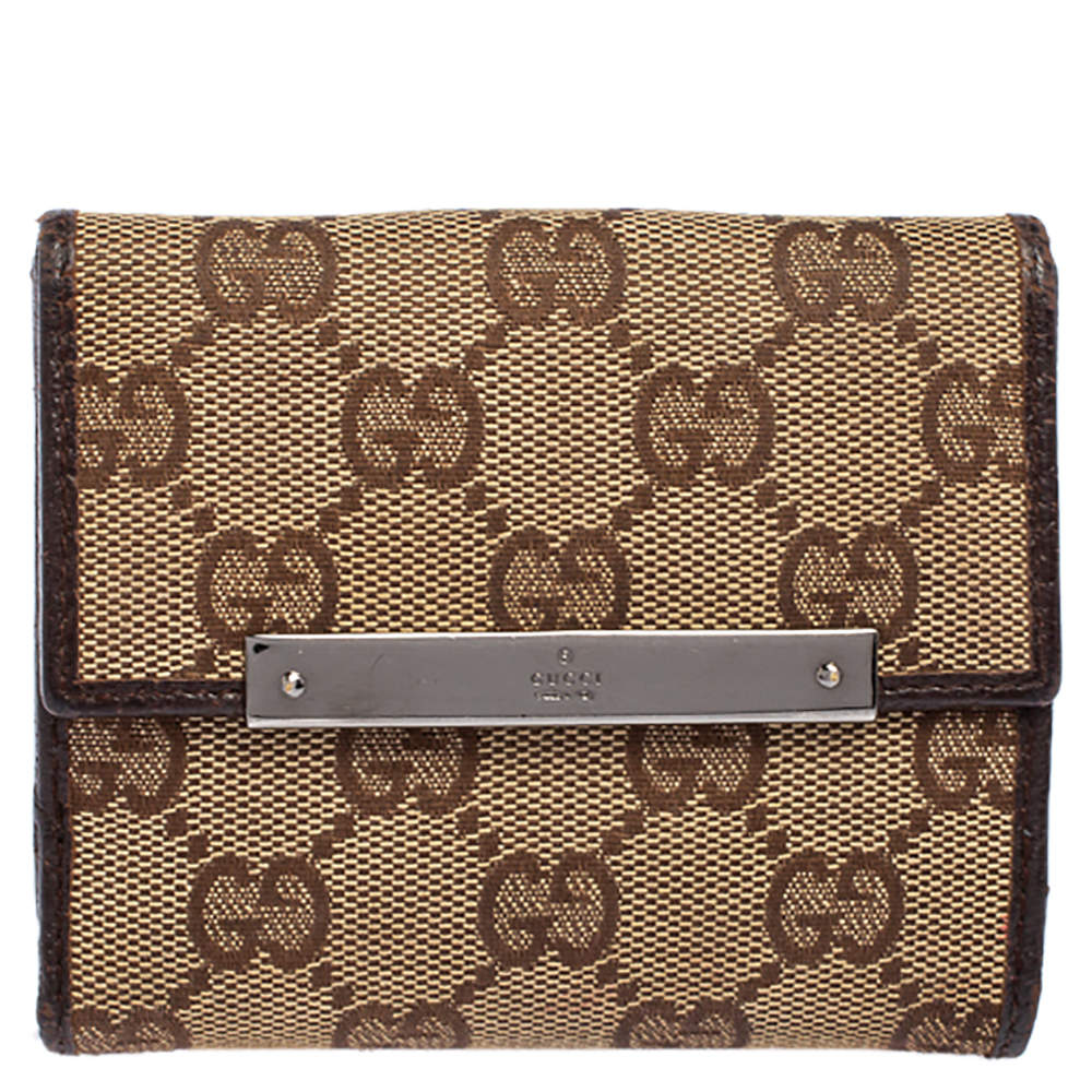 Gucci Beige/Ebony GG Canvas and Leather French Flap Wallet