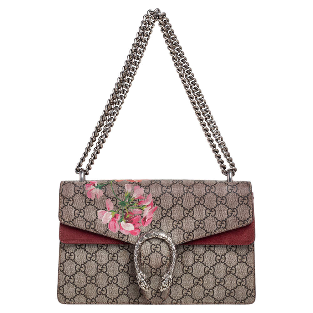 Pre Owned Gucci Beige GG Supreme Canvas and Suede Small Dionysus Shoulder Bag