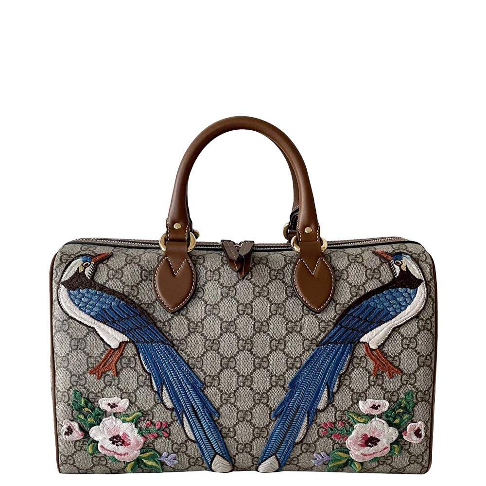 Gucci Beige/Brown GG Canvas Embroidered Bsoton Bag 
