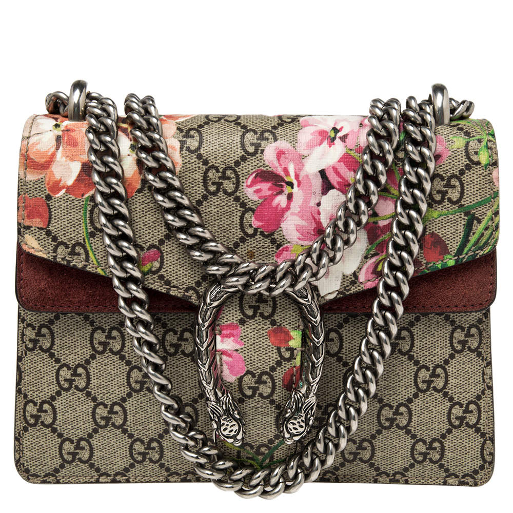 Pre Owned Gucci Multicolor GG Supreme Blooms Canvas and Suede Mini Dionysus Shoulder Bag