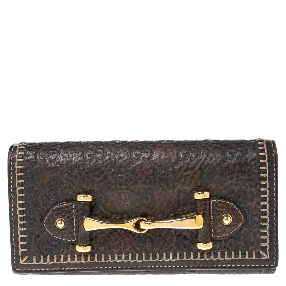 مملوكة مسبقًا محفظة غوتشي كونتينينتال جلد غوتشيسيما بني مزينة هورسبيت ذات قلاب