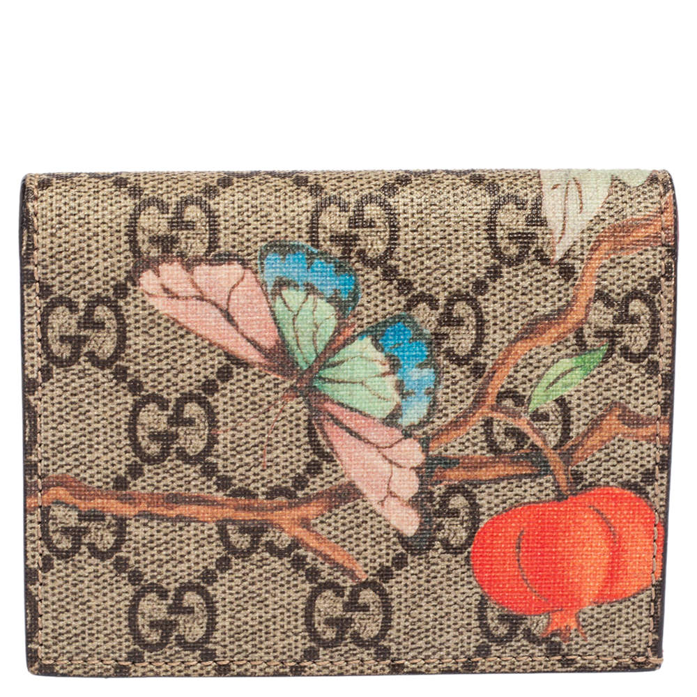Pre Owned حافظة بطاقات غوتشي طية مزدوجة مطرز بيرد كانفاس سوبريم جي جي بيج