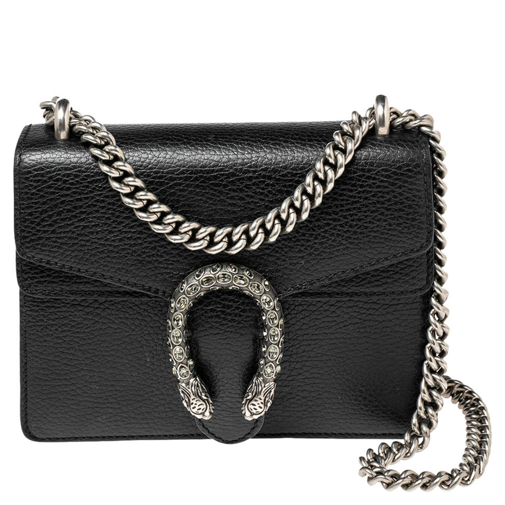 Pre Owned حقيبة كتف غوتشي ميني ديونيسوس جلد أسود