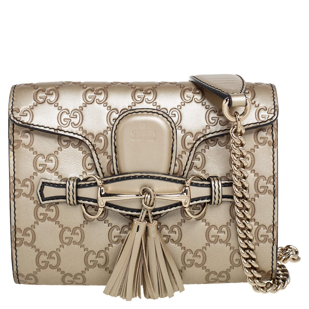 Gucci Metallic Beige Guccissima Leather Mini Emily Shoulder Bag