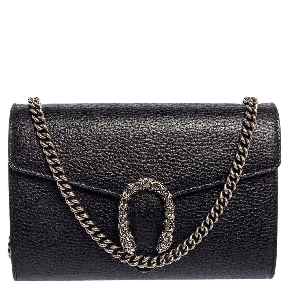 Pre Owned محفظة غوتشي ميني ديونسوس جلد أسود بسلسلة