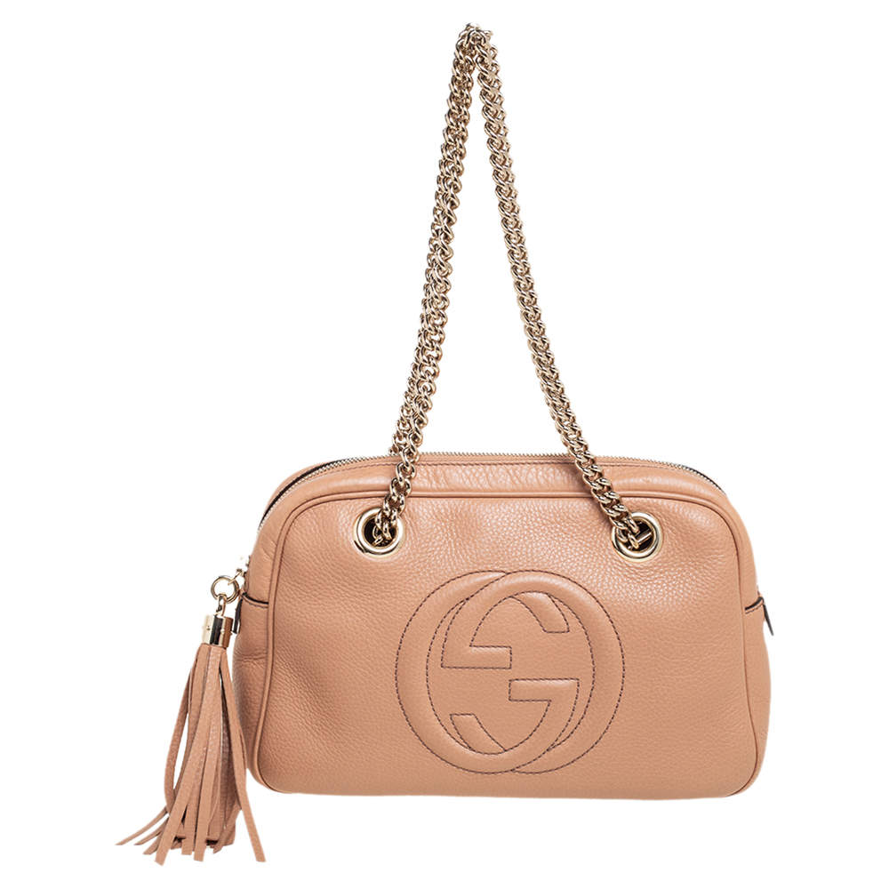 Pre Owned حقيبة كتف غوتشي سلسلة سوهو متوسطةجلد بيج