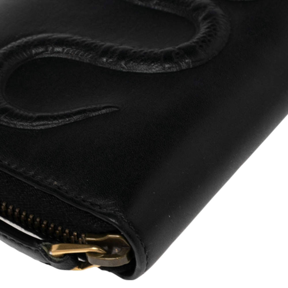 Gucci Black Snake Embossed Leather Zip Around Continental Wallet