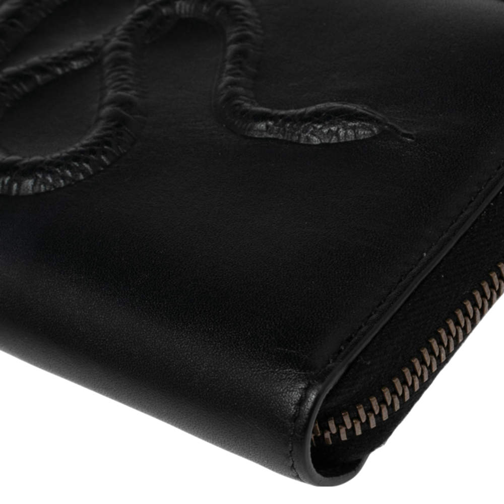 Gucci Black Snake Embossed Leather Zip Around Continental Wallet Gucci