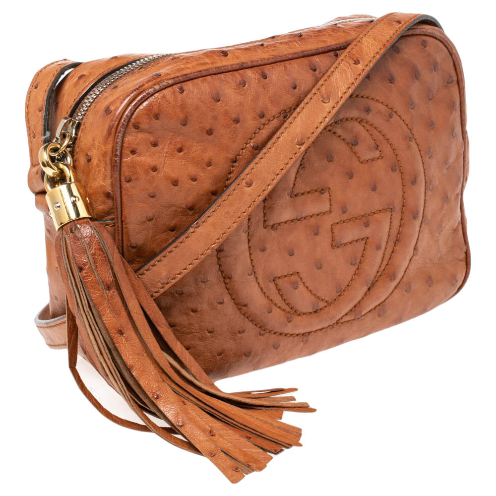 Gucci Brown Ostrich Soho Disco Crossbody Bag - ShopStyle