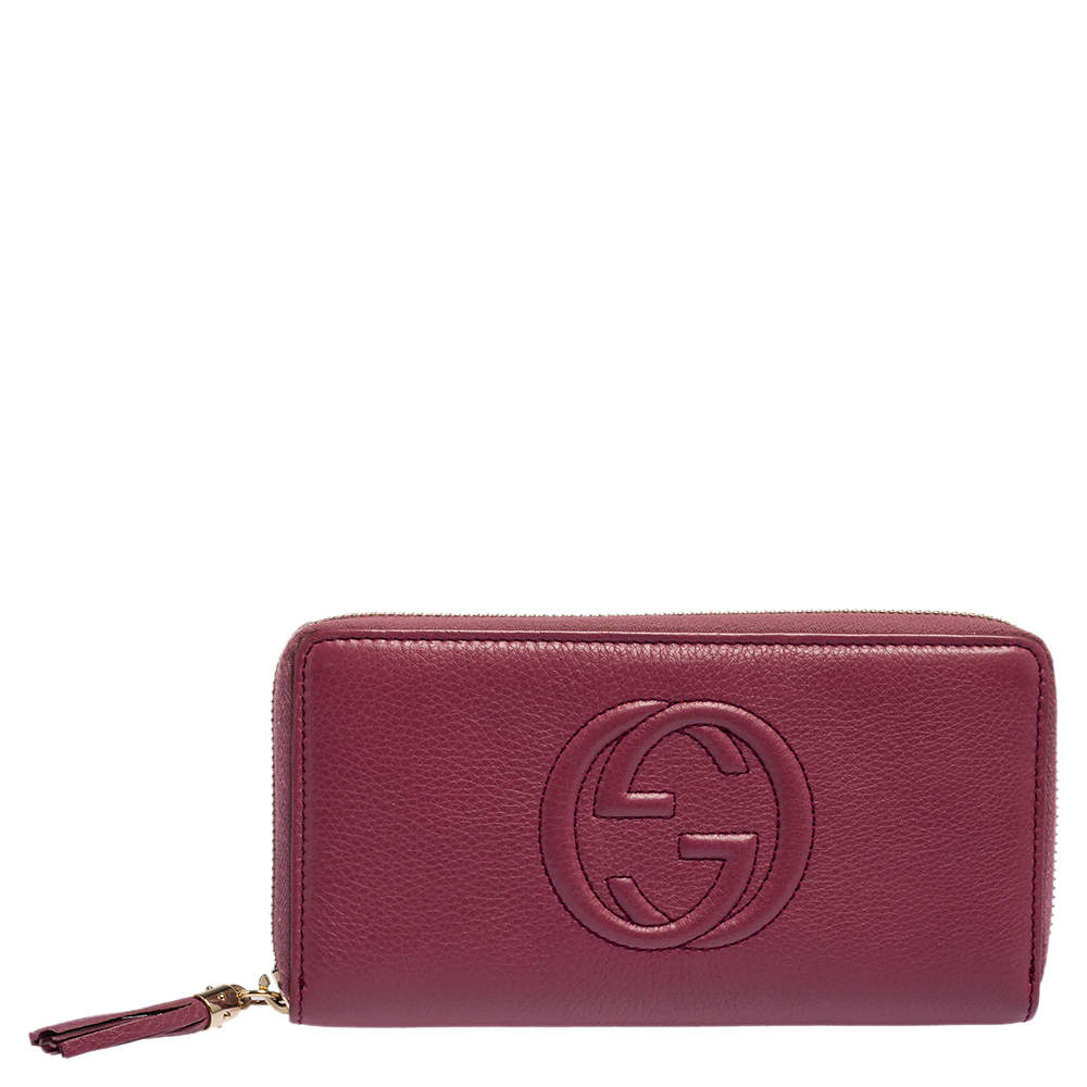 Pre Owned Gucci Pink Leather Soho Zip Around Wallet