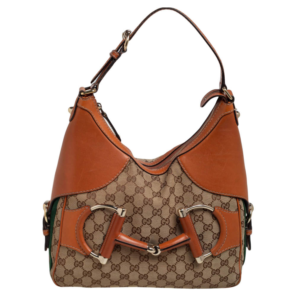 Gucci Brown/Beige GG Canvas and Leather Horsebit Heritage Hobo