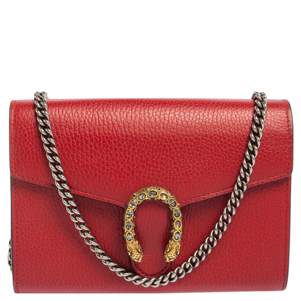 Gucci Red Leather Dionysus Wallet On Chain