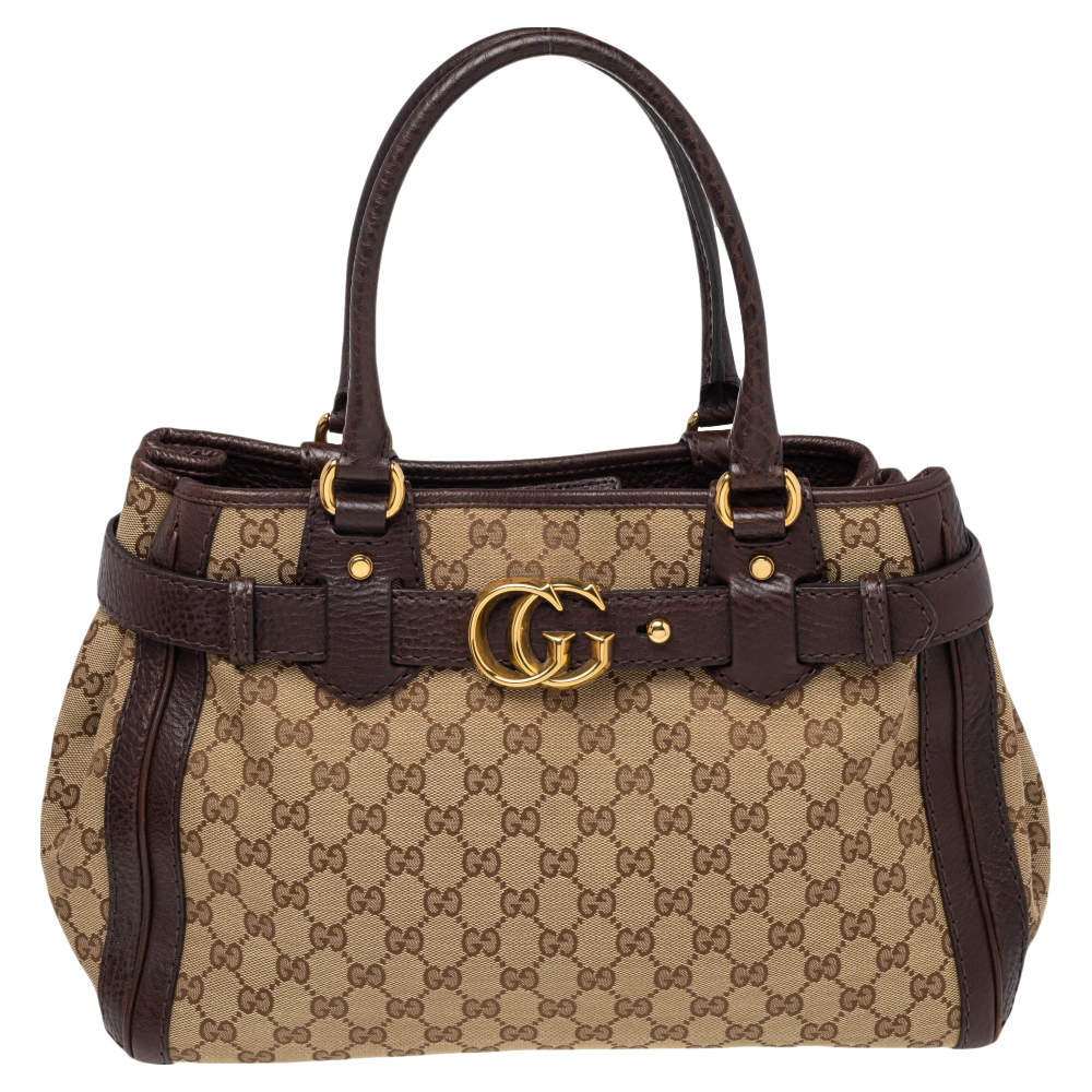 مملوكة مسبقًا Gucci Beige/Ebony GG Canvas And Leather Medium Running Tote